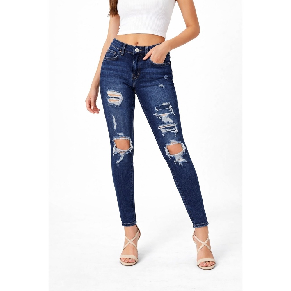 American Eagle Jegging Distressed Dark Wash Jeans Women's 4 Regular 360° Stretch